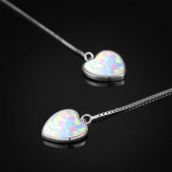 Sterling Silver Heart Opal Threader Earrings-5