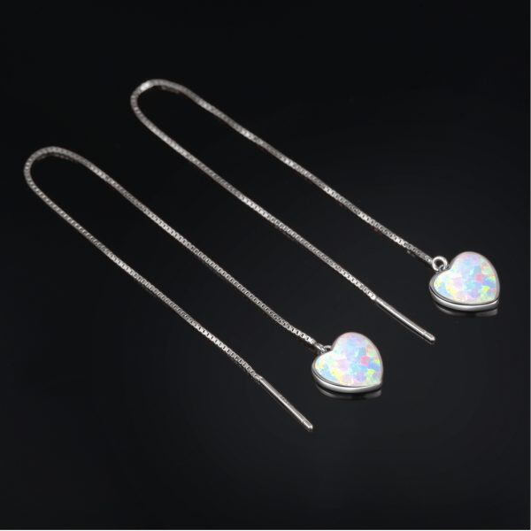 Sterling Silver Heart Opal Threader Earrings-7