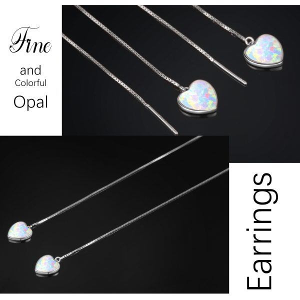 Sterling Silver Heart Opal Threader Earrings-8