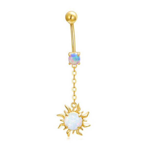 14K Solid Gold Sun Opal Dangle Belly Button Rings-0