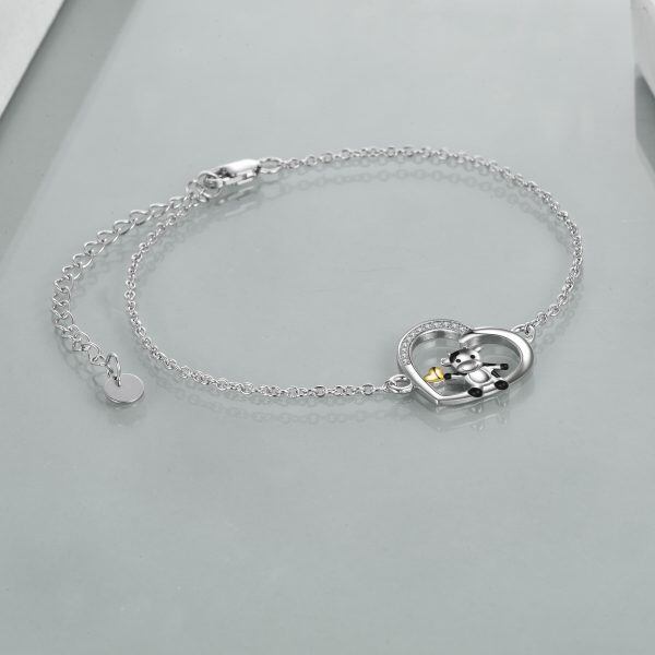 Sterling Silver Heart Cow Chain Bracelets-3