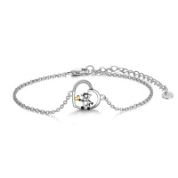 wholesale 925 Sterling Silver Infinity Cow Wing Cross Heart Charm Bracelet  for Mother and Daughter- Two Tone