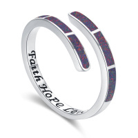 wholesale 925 Sterling Silver Purple Opal Adjustable Cuff Bracelet with Faith Hope Love Inscription - Fashion s for Women- US # 8