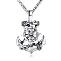 wholesale 925 Sterling Silver Metal Ship Wheel & Anchor Pendant Necklaces for Men/Women - Nautical Theme s (24)-0-0