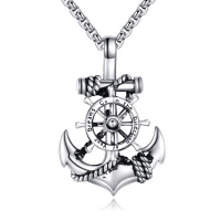 wholesale 925 Sterling Silver Metal Ship Wheel & Anchor Pendant Necklaces for Men/Women - Nautical Theme s (24)- Oxidized/Oxidised