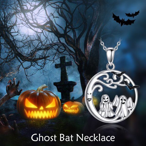 Sterling Silver Halloween White Ghost Pendant Necklace-5