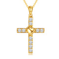wholesale 14K Gold Heart & Diamond Cross Pendant Necklace for Women Christian s-0-0