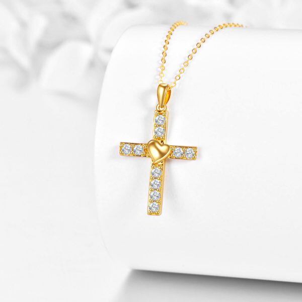 14K Solid Gold Cross Heart Pendant Necklace-3