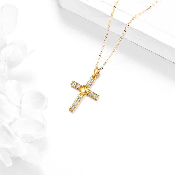 14K Solid Gold Cross Heart Pendant Necklace-4