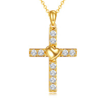 wholesale 14K Gold Heart & Diamond Cross Pendant Necklace for Women Christian s- Gold Plated