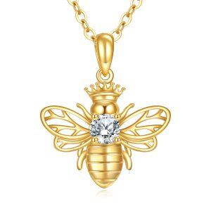 14K Solid Gold Bee Pendant Necklace-0