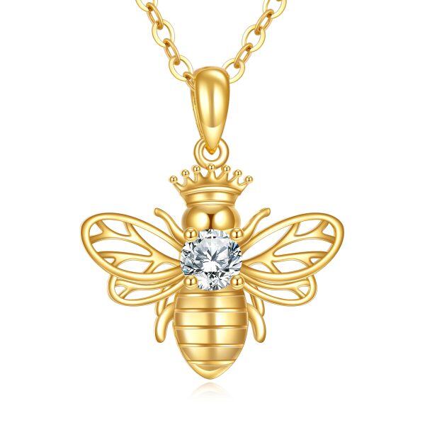 14K Solid Gold Bee Pendant Necklace-0