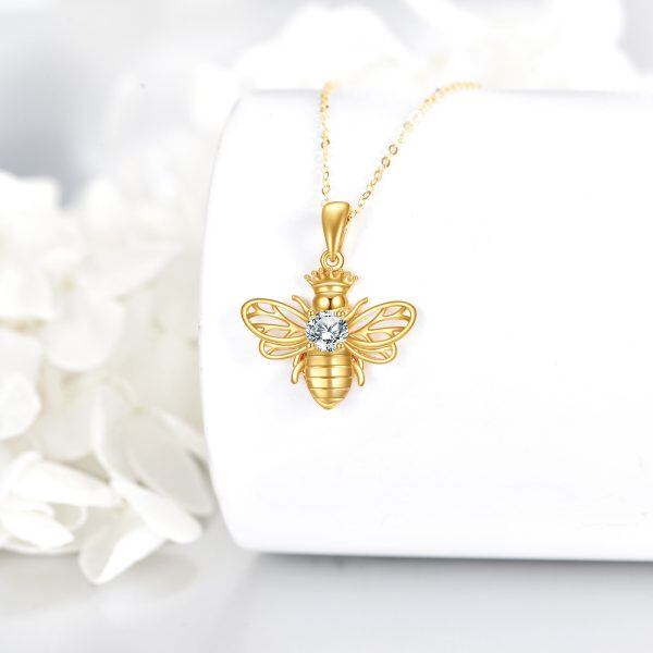 14K Solid Gold Bee Pendant Necklace-3