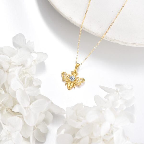 14K Solid Gold Bee Pendant Necklace-4