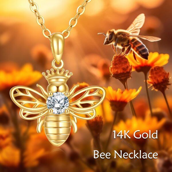 14K Solid Gold Bee Pendant Necklace-5