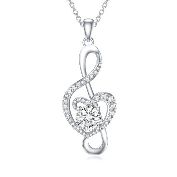 Sterling Silver Moissanite Music Note Pendant Necklace-0