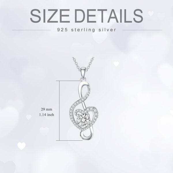 Sterling Silver Moissanite Music Note Pendant Necklace-1