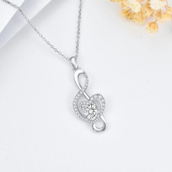 Sterling Silver Moissanite Music Note Pendant Necklace-3