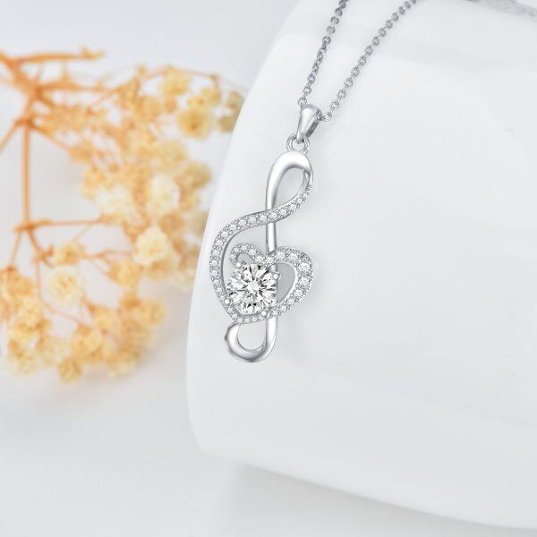 Sterling Silver Moissanite Music Note Pendant Necklace-4