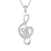 wholesale 925 Sterling Silver 925 with Moissanite Heart Treble Clef Pendant Necklace for Women- Rhodium Plated