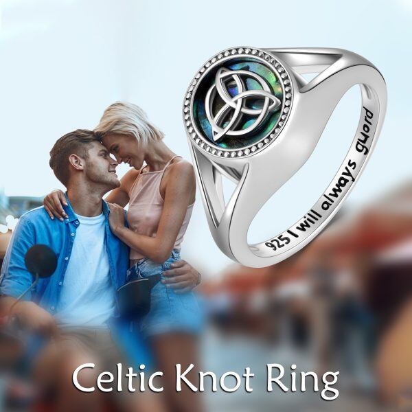 Sterling Silver Celtic Knot Abalone Shell Urn Ring-5