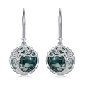 wholesale 925 Sterling Silver Tree of Life Design with Green Moss Agate Stone Round Shape Drop Dangle Earrings for Women-0-0