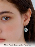 wholesale 925 Sterling Silver Tree of Life Design with Green Moss Agate Stone Round Shape Drop Dangle Earrings for Women-0-2
