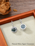 wholesale 925 Sterling Silver Tree of Life Design with Green Moss Agate Stone Round Shape Drop Dangle Earrings for Women-0-4