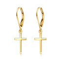 wholesale 14K Yellow Gold Cross Leverback Dangle Drop Earrings for Women -0-0