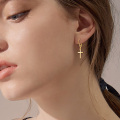 wholesale 14K Yellow Gold Cross Leverback Dangle Drop Earrings for Women -0-2
