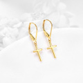 wholesale 14K Yellow Gold Cross Leverback Dangle Drop Earrings for Women -0-3
