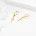 wholesale 14K Yellow Gold Cross Leverback Dangle Drop Earrings for Women -0-4