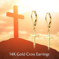 wholesale 14K Yellow Gold Cross Leverback Dangle Drop Earrings for Women -0-5