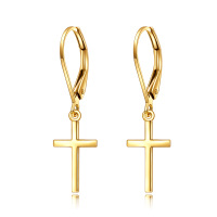 wholesale 14K Yellow Gold Cross Leverback Dangle Drop Earrings for Women - Gold Plated