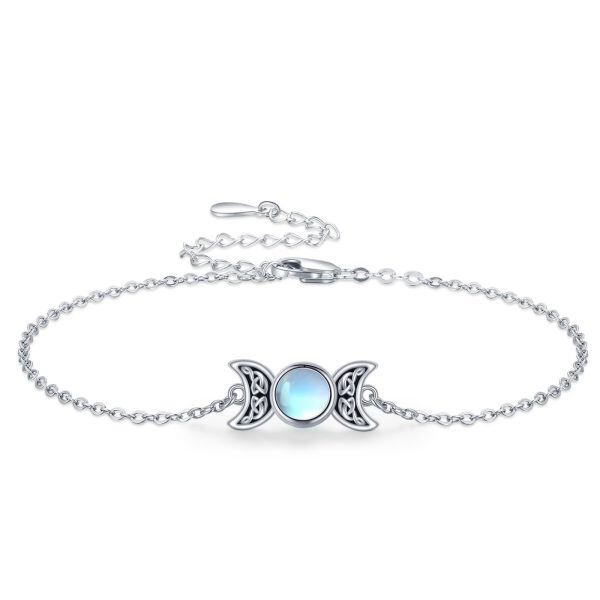 Sterling Silver Triple Moon Goddess Chain Bracelets with Moonstone-0