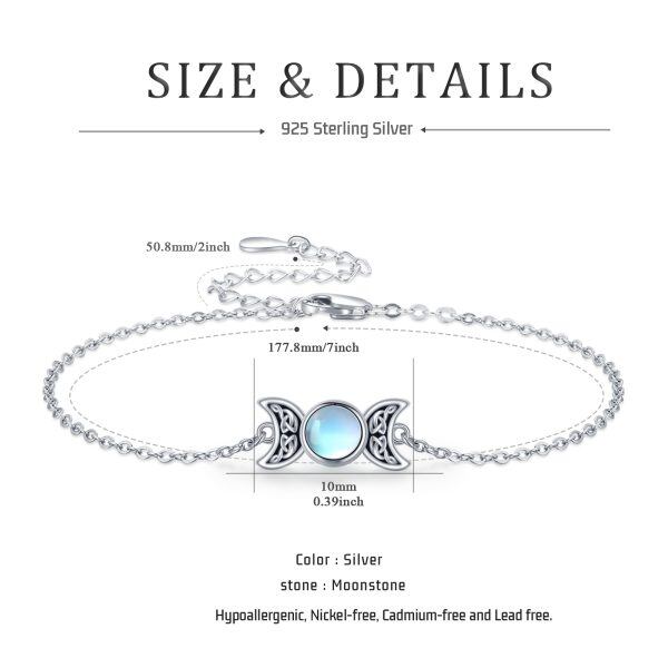 Sterling Silver Triple Moon Goddess Chain Bracelets with Moonstone-1