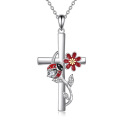 wholesale 925 Sterling Silver Red Flower & Ladybug Cross Pendant Necklace for Women-0-0