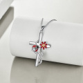 wholesale 925 Sterling Silver Red Flower & Ladybug Cross Pendant Necklace for Women-0-3