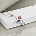 wholesale 925 Sterling Silver Red Flower & Ladybug Cross Pendant Necklace for Women-0-4