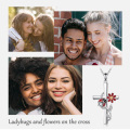 wholesale 925 Sterling Silver Red Flower & Ladybug Cross Pendant Necklace for Women-0-5
