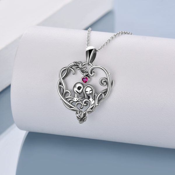 Sterling Silver Zirconia Skeleton Pendant Necklaces-4