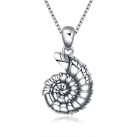 wholesale 925 Sterling Silver Spiral Shell Pendant Necklace for Ashes Cremation Keepsake Jewelry- Oxidized/Oxidised