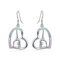 wholesale Silver Heart-Shaped Gymnastic Dangle Earrings with Crystals and 925 Sterling Silver Hooks-0-0