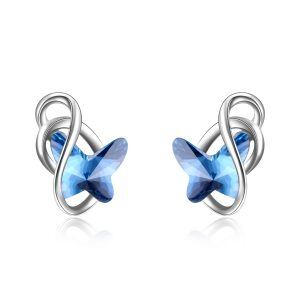 Sterling Silver Blue Crystal Butterfly Stud Earrings-0