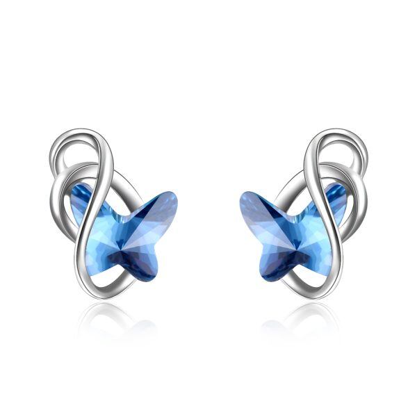 Sterling Silver Blue Crystal Butterfly Stud Earrings-0