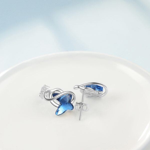 Sterling Silver Blue Crystal Butterfly Stud Earrings-4