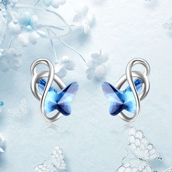 Sterling Silver Blue Crystal Butterfly Stud Earrings-5