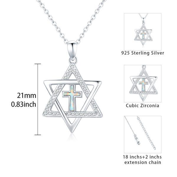 Sterling Silver Star of David Opal Cross Pendant Necklace-1