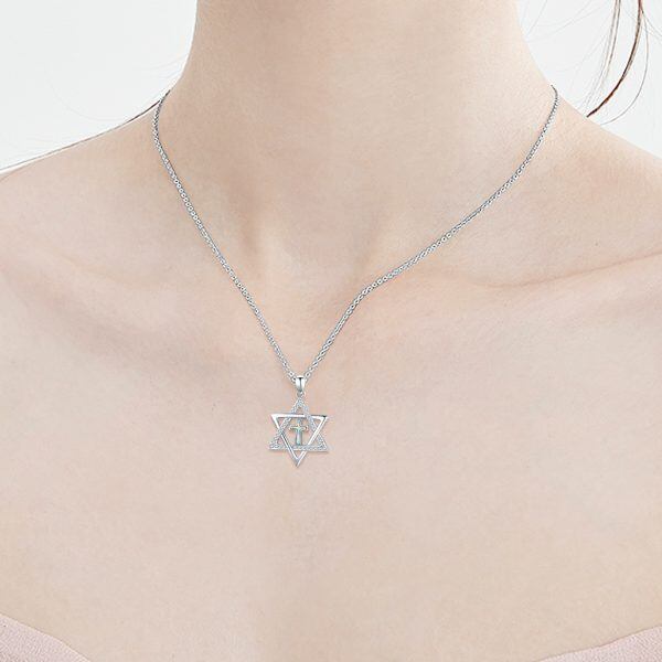 Sterling Silver Star of David Opal Cross Pendant Necklace-2