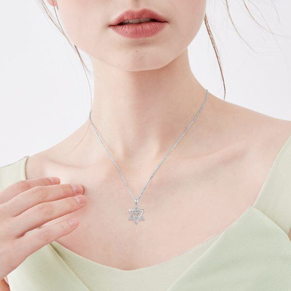 Sterling Silver Star of David Opal Cross Pendant Necklace-3